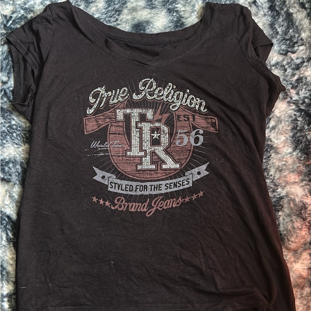 True Religion Black Tee with Embellished Logo